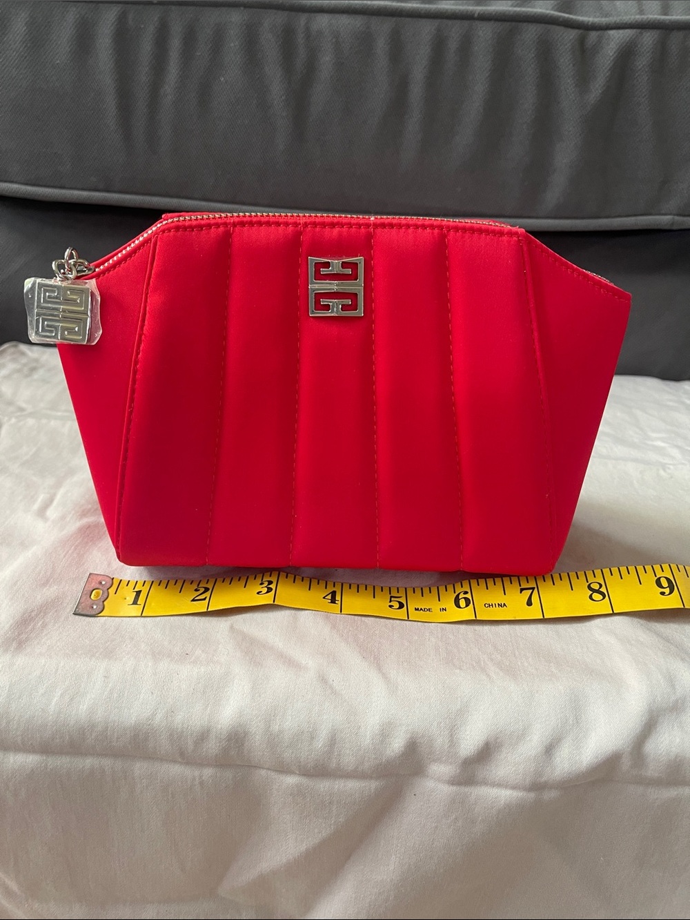 Givenchy Bright Red Quilted Cosmetic Case with Silver Hardware